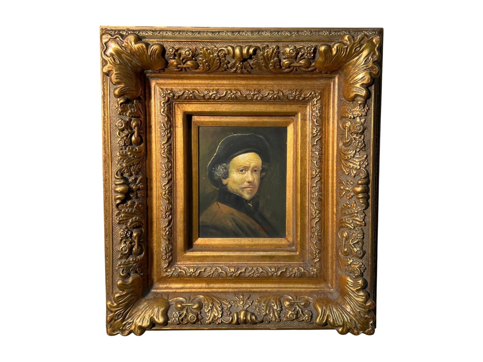 Portrait Painting in Ornate Gilt Carved Wood Frame - 5