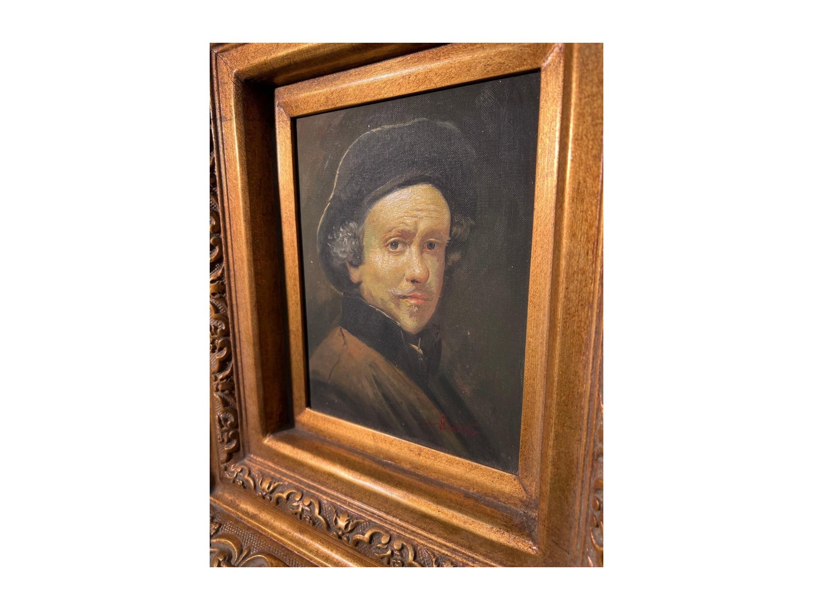 Portrait Painting in Ornate Gilt Carved Wood Frame - 6