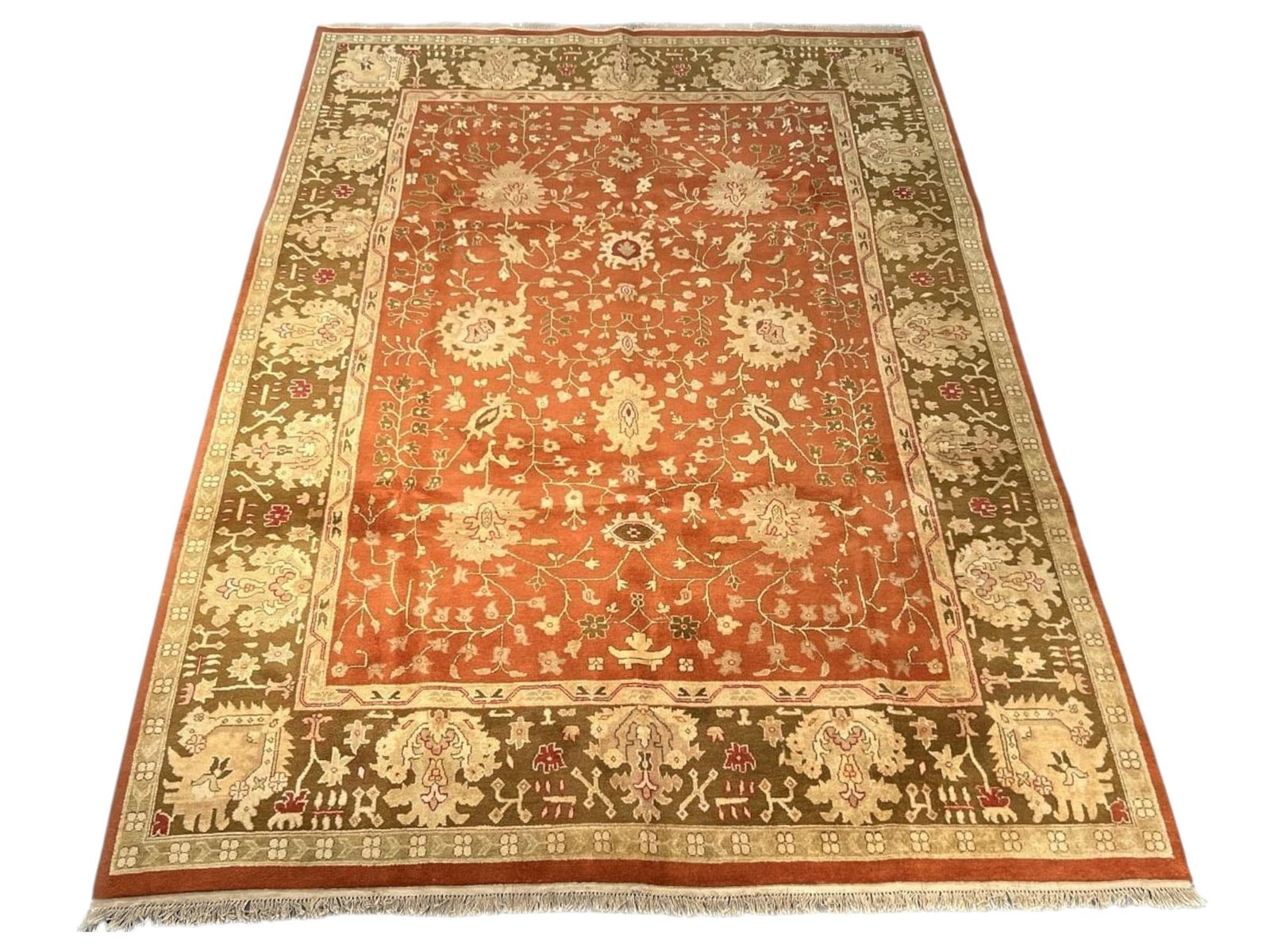 $5,590 - Terracotta Palmette Carpet, Jaipur Design, Hand-Knotted Wool, 8'11" x 12'3" - 4