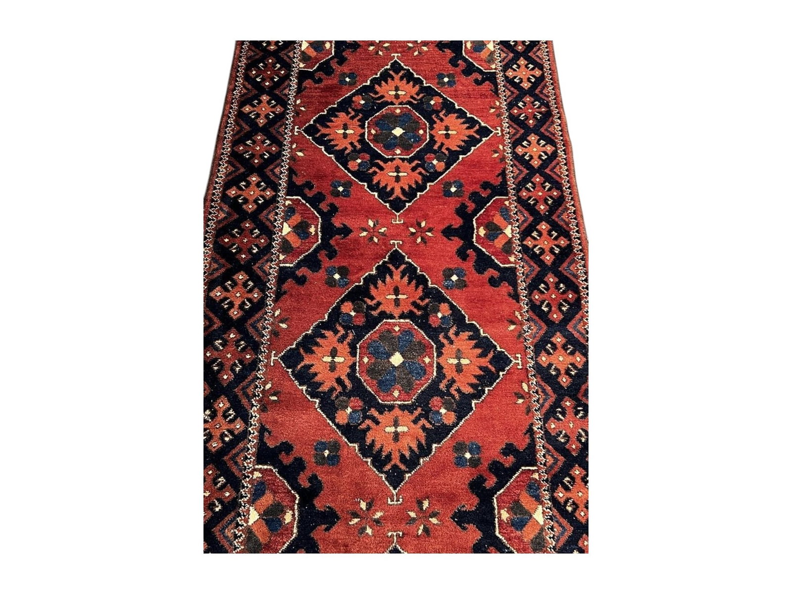 $5,340 - Tribal Serrated-Medallion Runner, Afghan Design, Hand-Knotted Wool, 3'2" x 21'1" - 2