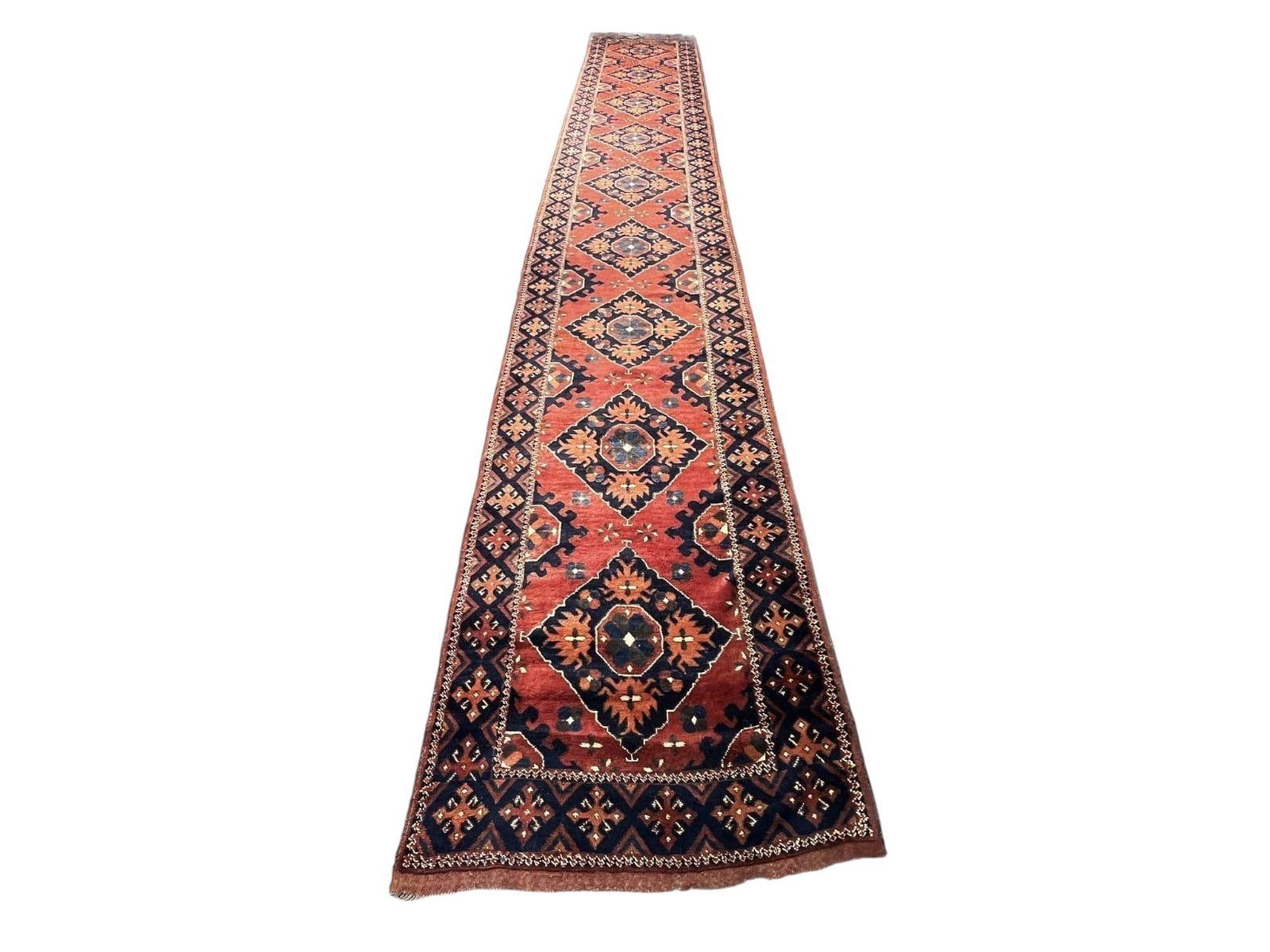 $5,340 - Tribal Serrated-Medallion Runner, Afghan Design, Hand-Knotted Wool, 3'2" x 21'1" - 4