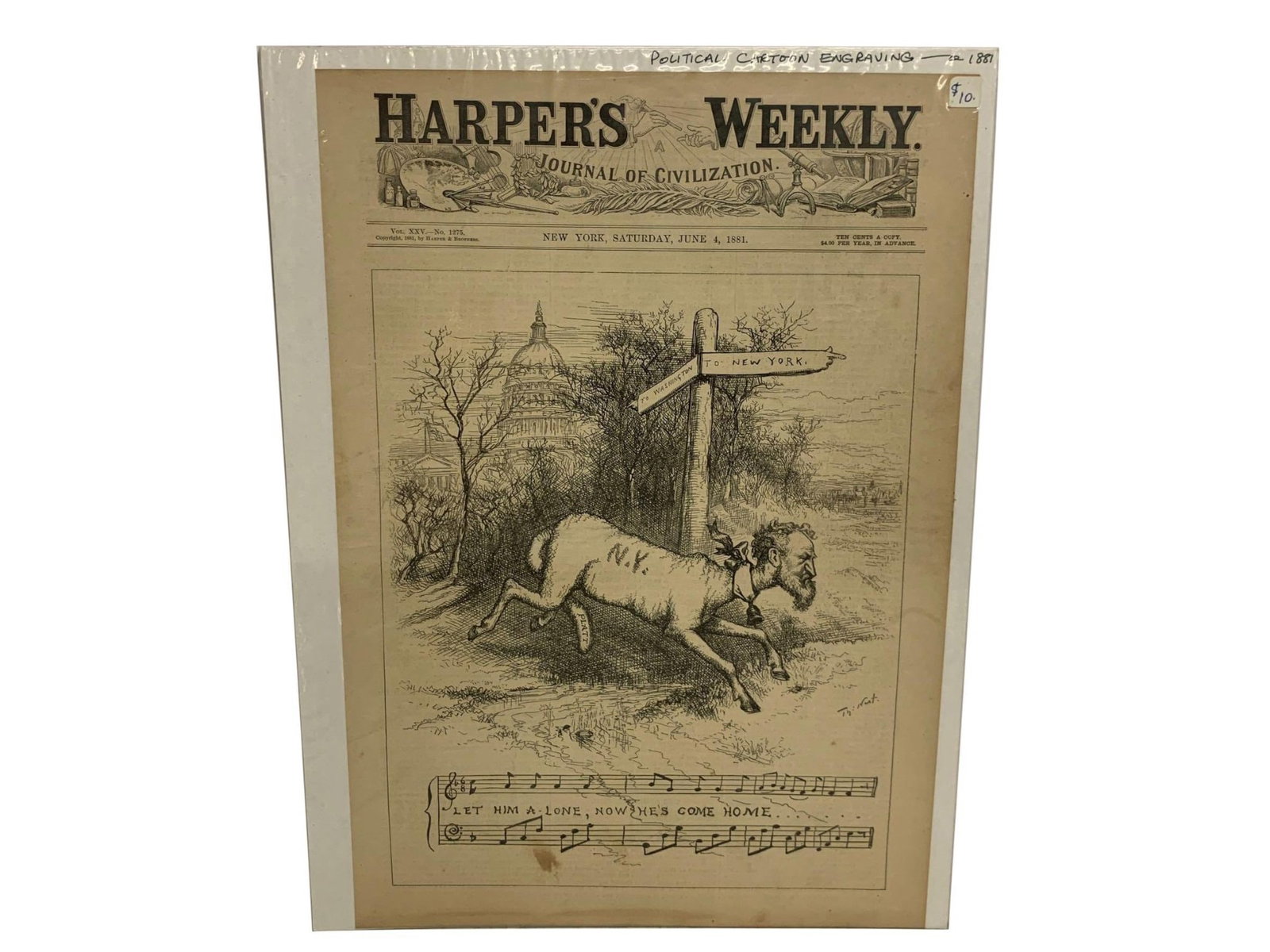 Harper's Weekly Political Cartoon Engraving (1 of 1)