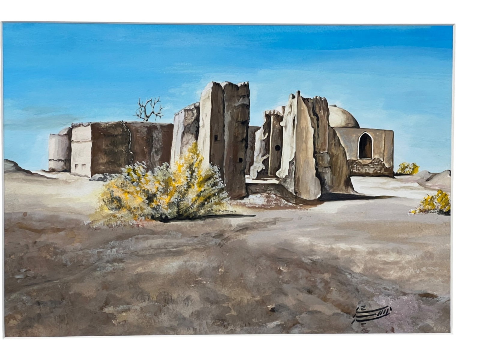 $950 Original Watercolor Desert Architectural Landscape, Hand Signed by Farah Saedi 20 x 16 - 2