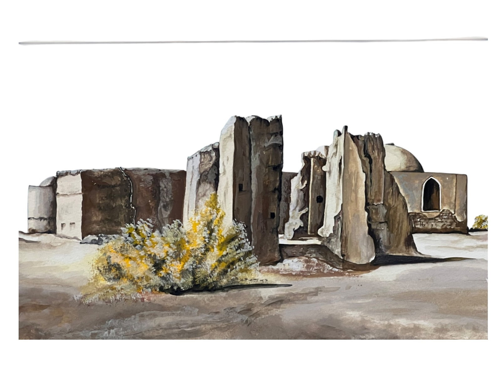 $950 Original Watercolor Desert Architectural Landscape, Hand Signed by Farah Saedi 20 x 16 - 4