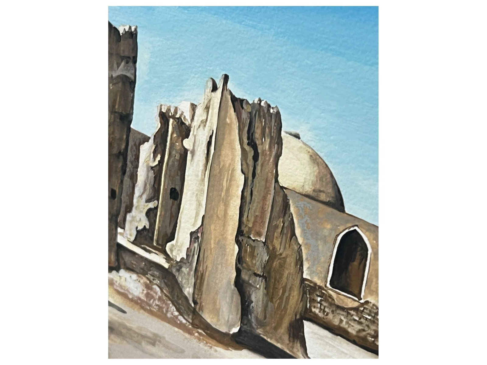 $950 Original Watercolor Desert Architectural Landscape, Hand Signed by Farah Saedi 20 x 16 - 5