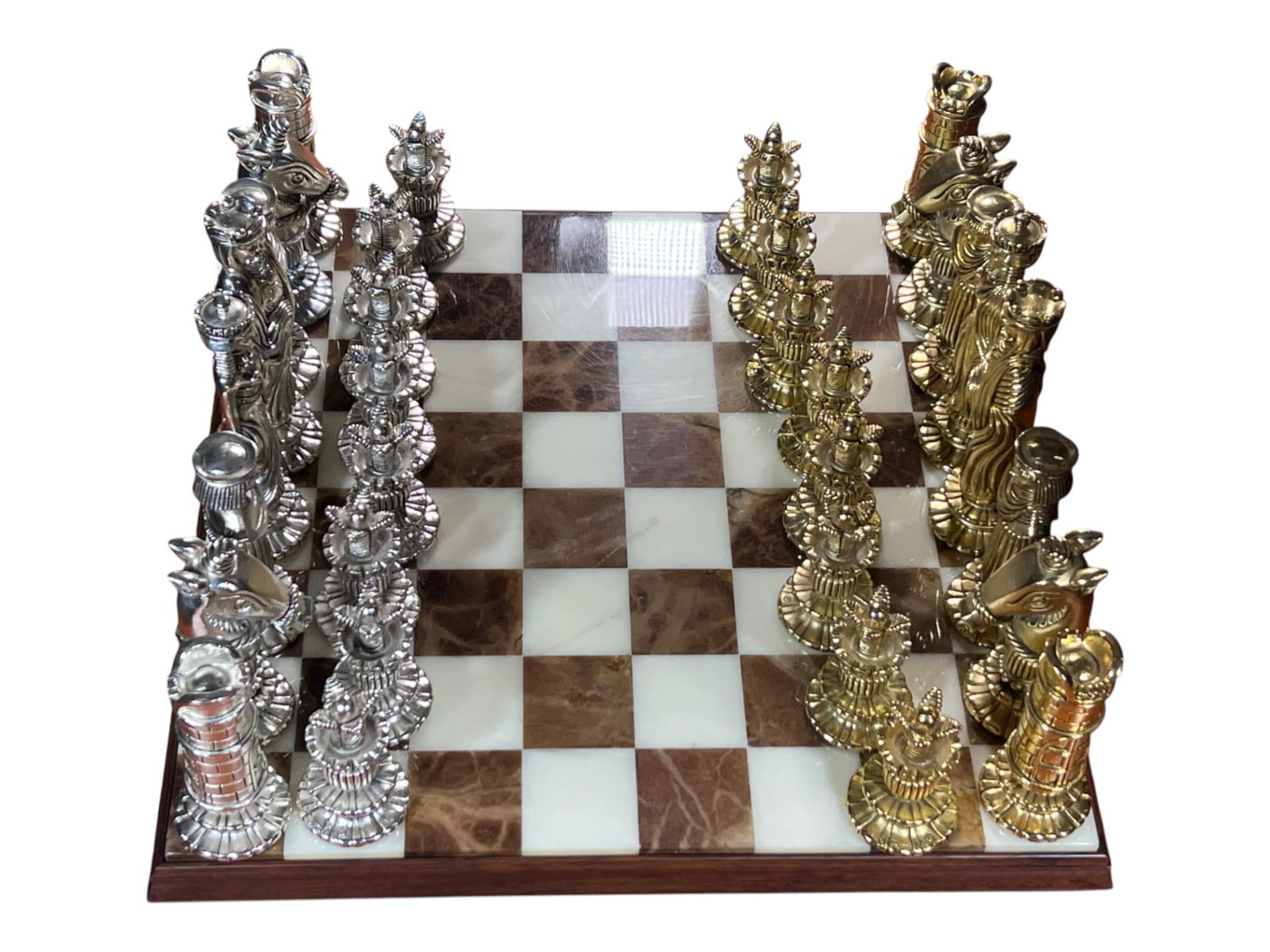 Italian Marble Chess Set with Silver and Gold Plated Renaissance Figures, Bearing the Mark of A. Gia (1 of 16)