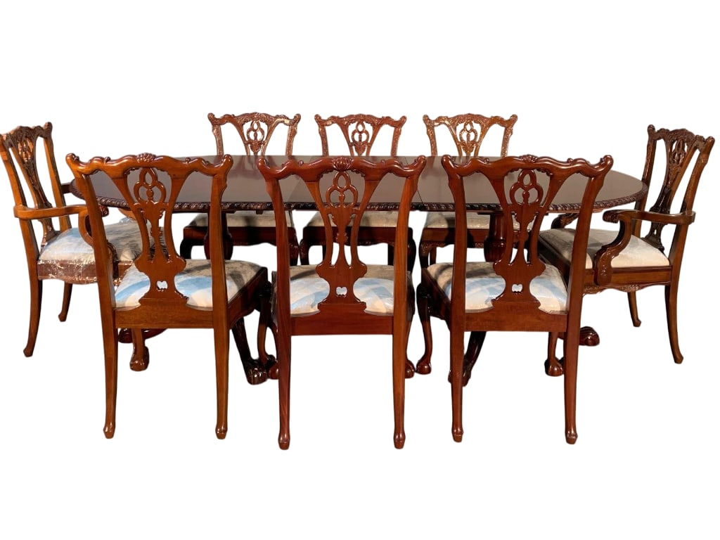 $14,800 Hi-End Mahogany Double Pedestal Dining Table with Ten Chairs (1 of 8)