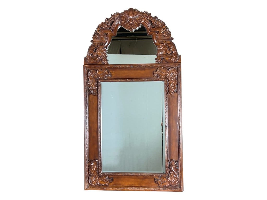 Rococo Revival-Style Carved Walnut Wall Mirror with Arched Crest, 36"H (1 of 8)
