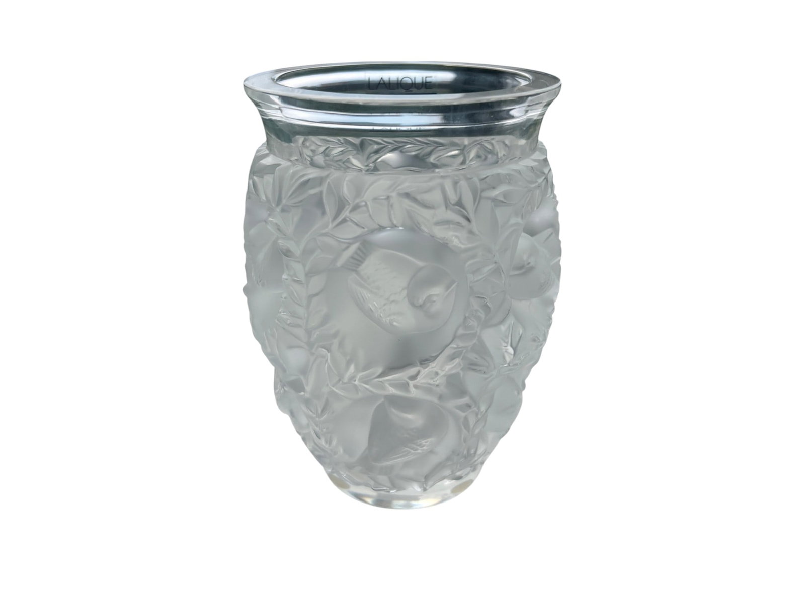 Bagatelle Sparrow & Foliage Vase by Lalique, 7″ H (1 of 7)