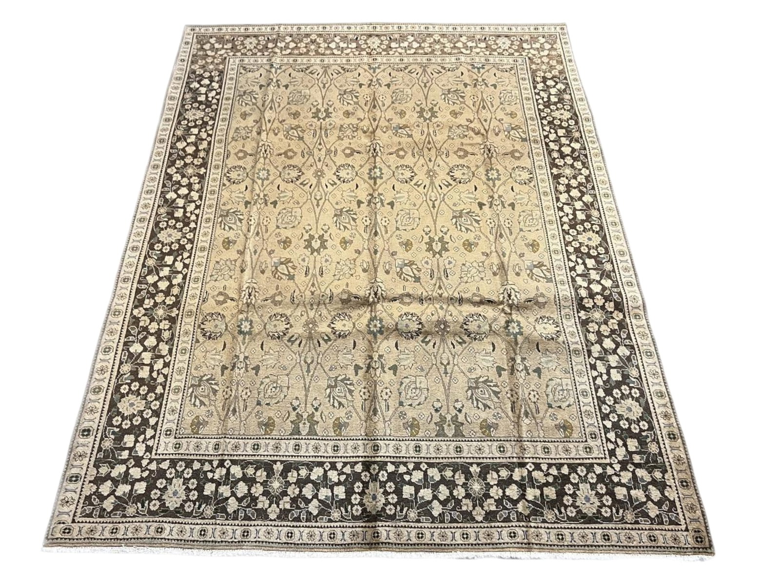 $13,115 - Wheat and Olive Persian Old Tabriz Carpet, Hand-Knotted Wool, 9'11" x 12'11" (1 of 5)
