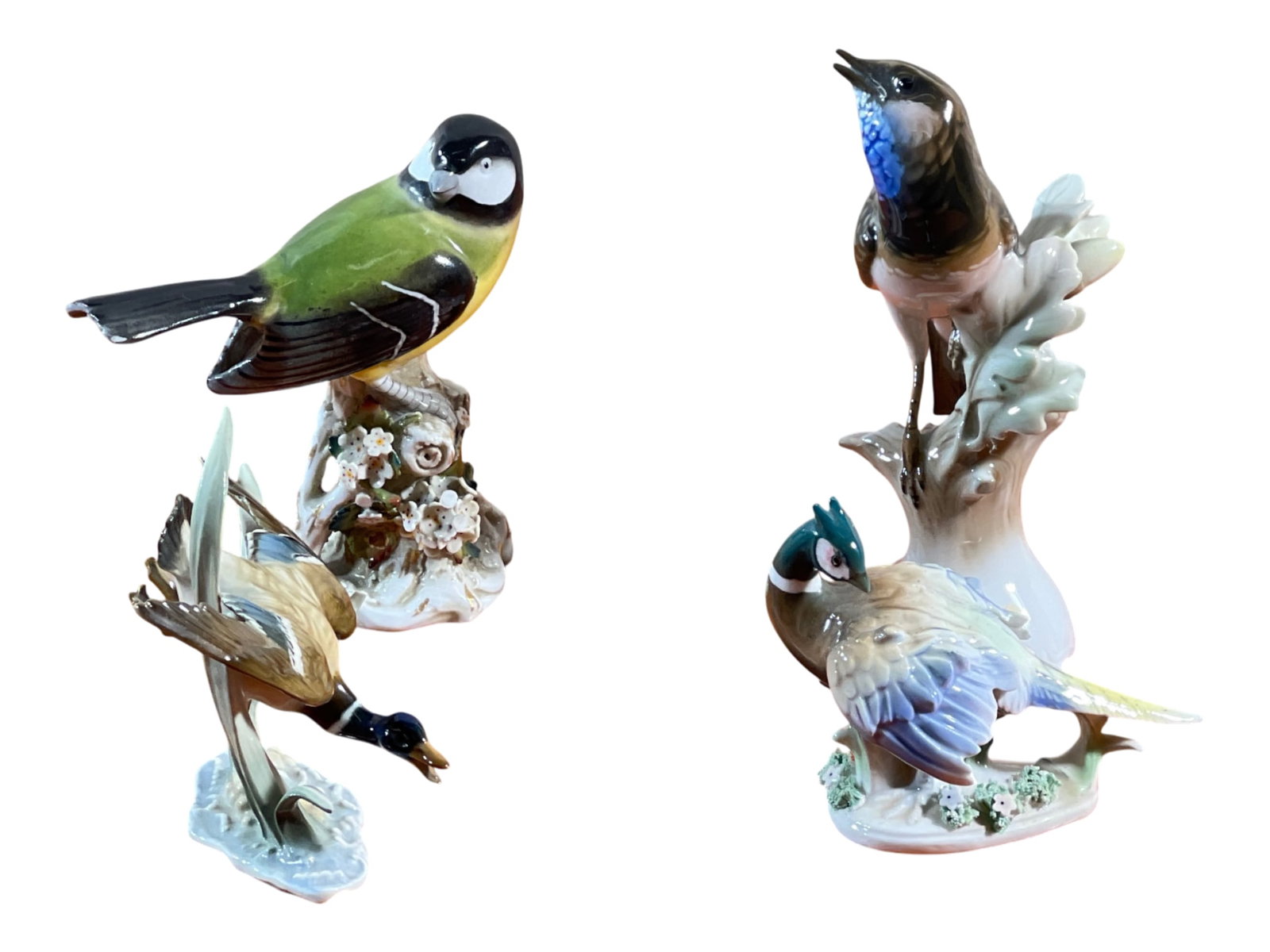 Four German glazed porcelain bird figurines, including Katschaueruther Zell, 7" H (1 of 8)