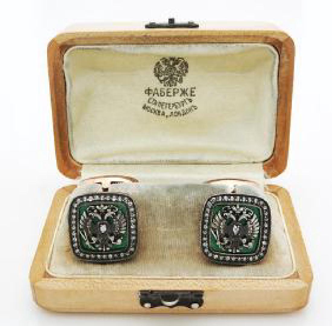 Rare Russian Diamond Gold Guilloche Enamel Cufflinks (1 of 6)