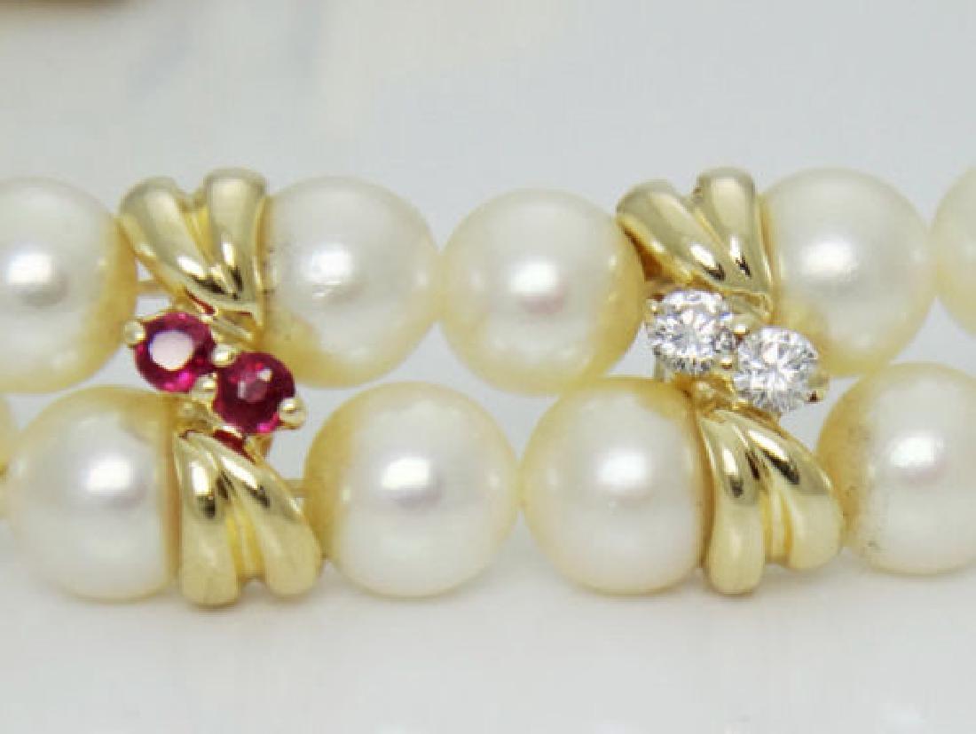 14K Yellow Gold Necklace Pearls Diamonds Ruby Emerald (1 of 7)