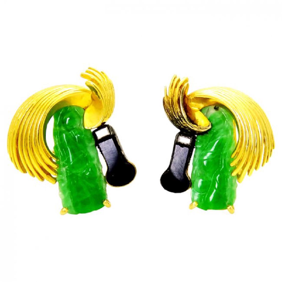 Stunning Retro Jade Earrings with Emerald cut Diamonds (1 of 3)