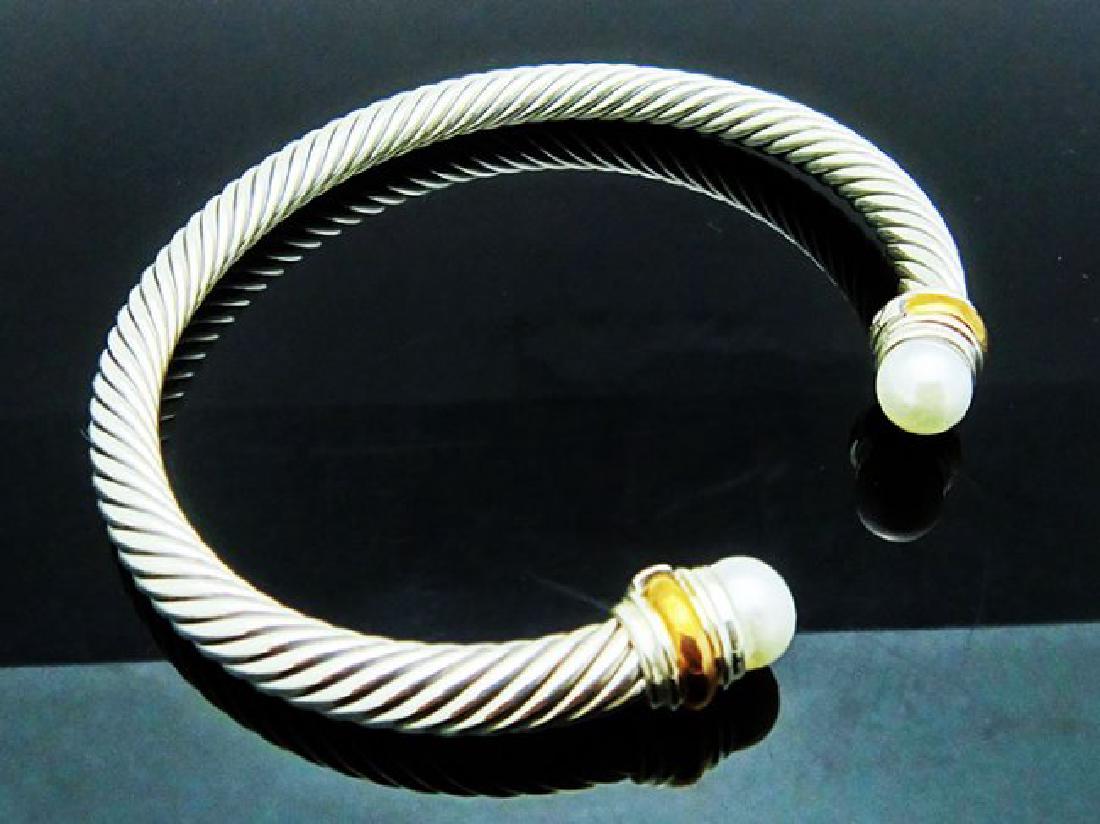 David Yurman 925 Silver Cable Bracelet Pearl & 14K Gold (1 of 4)