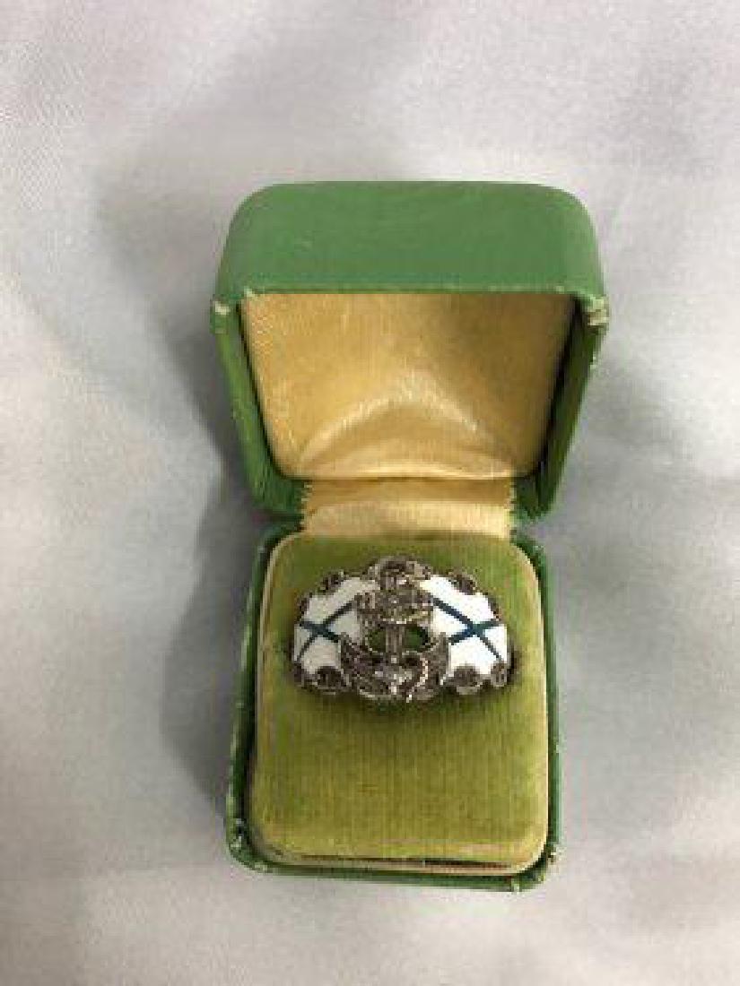 Russian Silver Enamel Nordic Ring with Diamond (1 of 3)