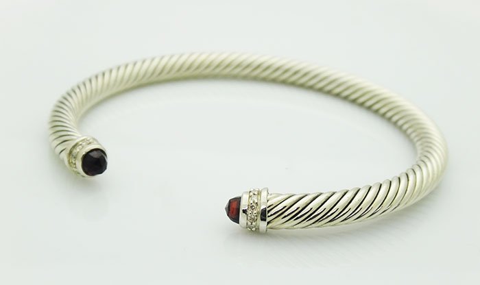 David Yurman Silver Cable Diamond Garnet Bracelet (1 of 4)