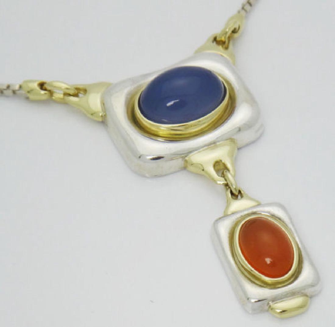 Robert Lee Morris Orange Lavender Chalcedony & Yellow: Robert Lee Morris Orange & Lavender Chalcedony Yellow Gold Silver Necklace Brand Name: Robert Lee Morris Precious Metal Type: Yellow Gold & Sterling Silver Item Weight: 30.8 grams Stone: Orange and La