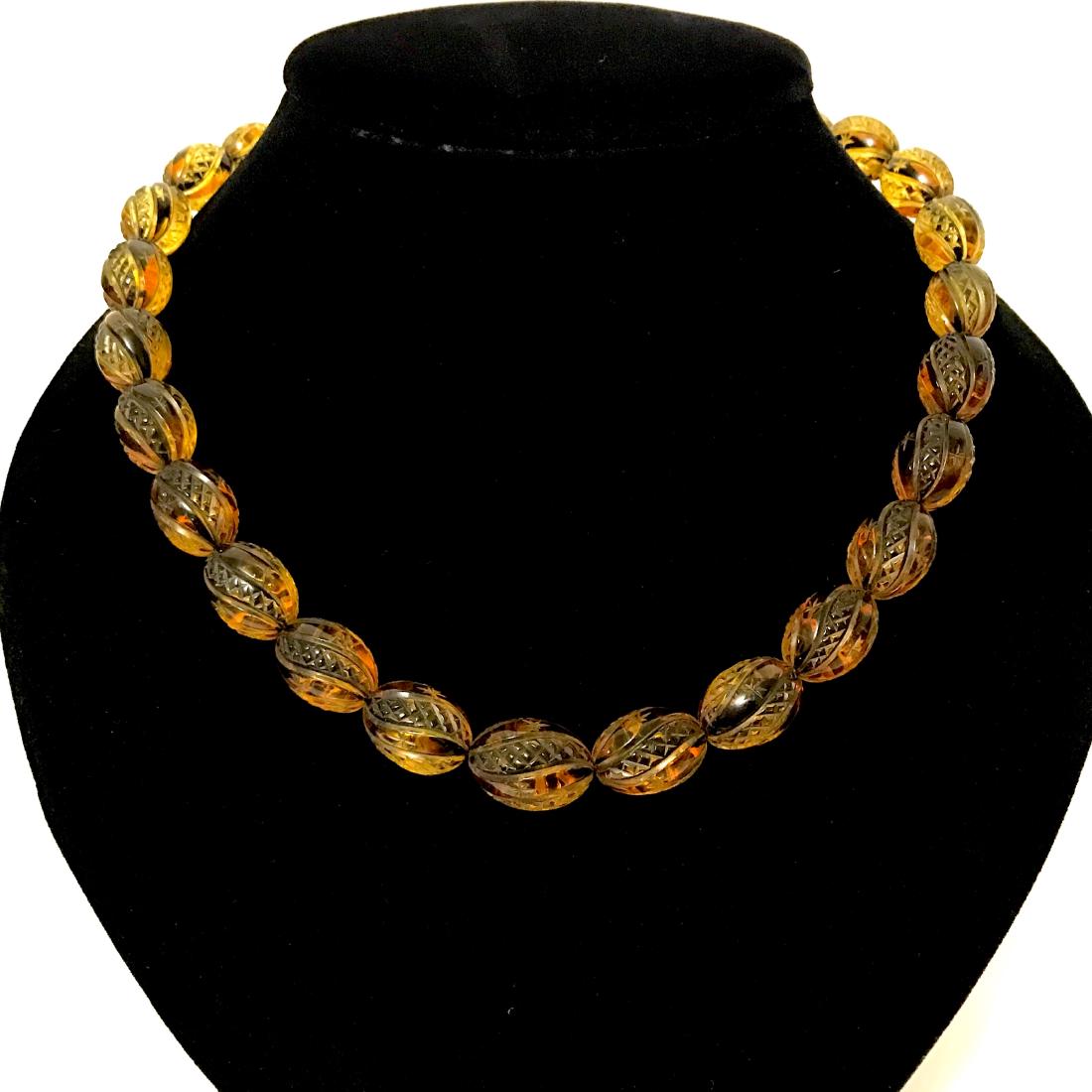 Baltic Amber Necklace Hand Carved Beads Honey Colour (1 of 9)