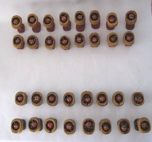 WOODEN CHESS , LADY BUG MOVING LEGS: A very rare and unusual old moving chess from post 1960 . The chess has lady bug in each piece and the legs keeps on moving for some time after you shake the piece . There are few pieces in which the