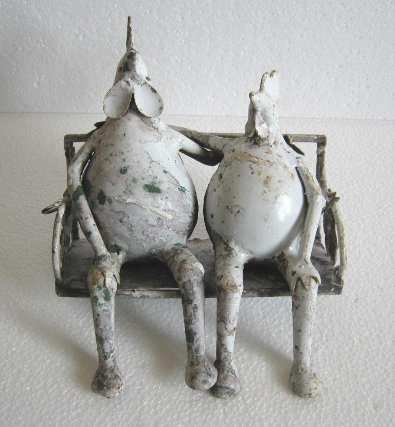 Iron Rooster & hen on bench trade store display sign (1 of 7)