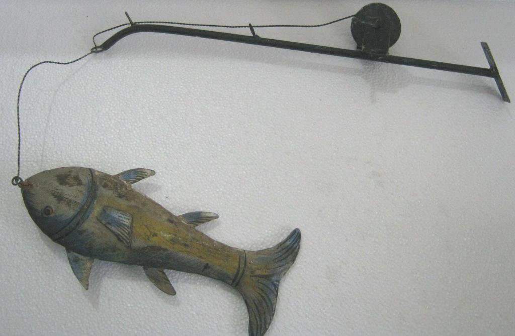 Iron fishing sign / trade sign , fishing rod & fish (1 of 9)