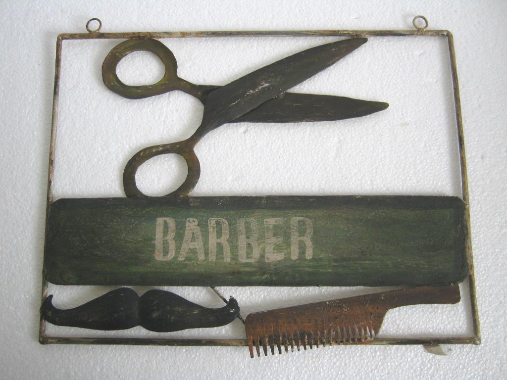 Barber trade shop display sign , framed . (1 of 6)