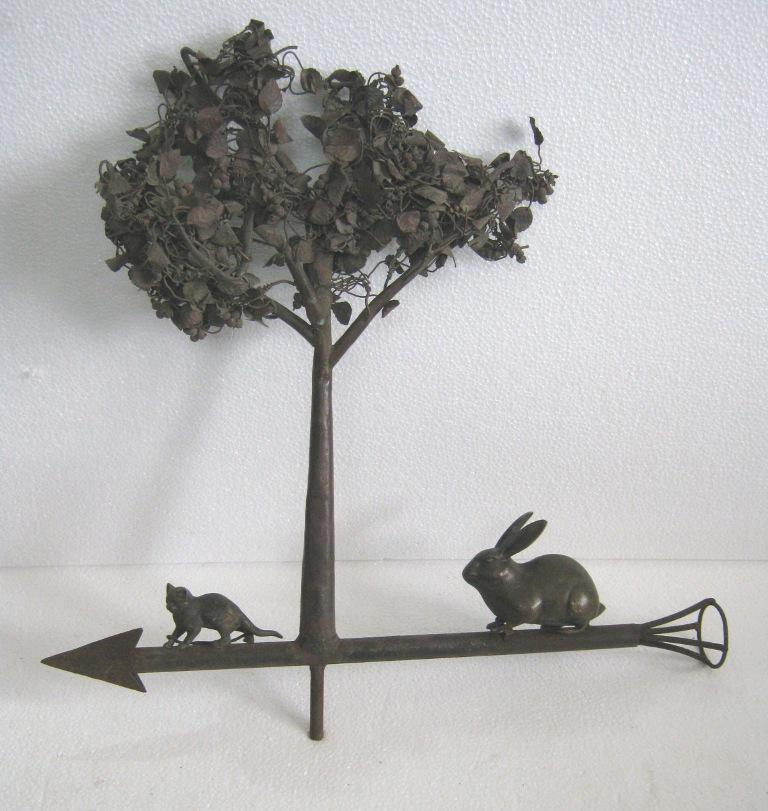 Copper tree weather vane , bronze cat and rabbit (1 of 11)