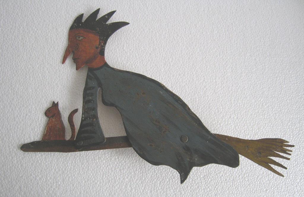 Iron Halloween witch on broom wethervane with cat (1 of 7)