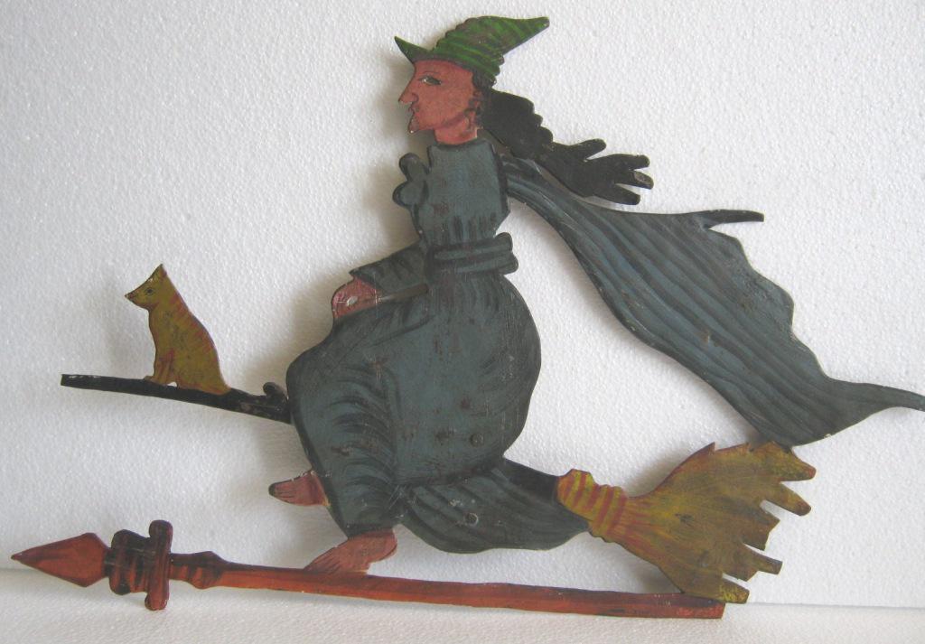 Iron witch on broom weather vane: Iron witch on broom weather vane . Size : 17.00 x 24.50 x 0.75 inch .