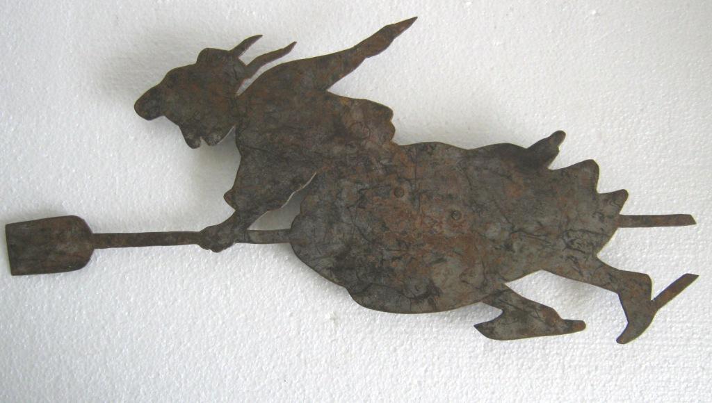 Iron witch on broom weather vane: Iron witch on broom weather vane . Size : 9.20 x 20.50 x 1.00 inch .
