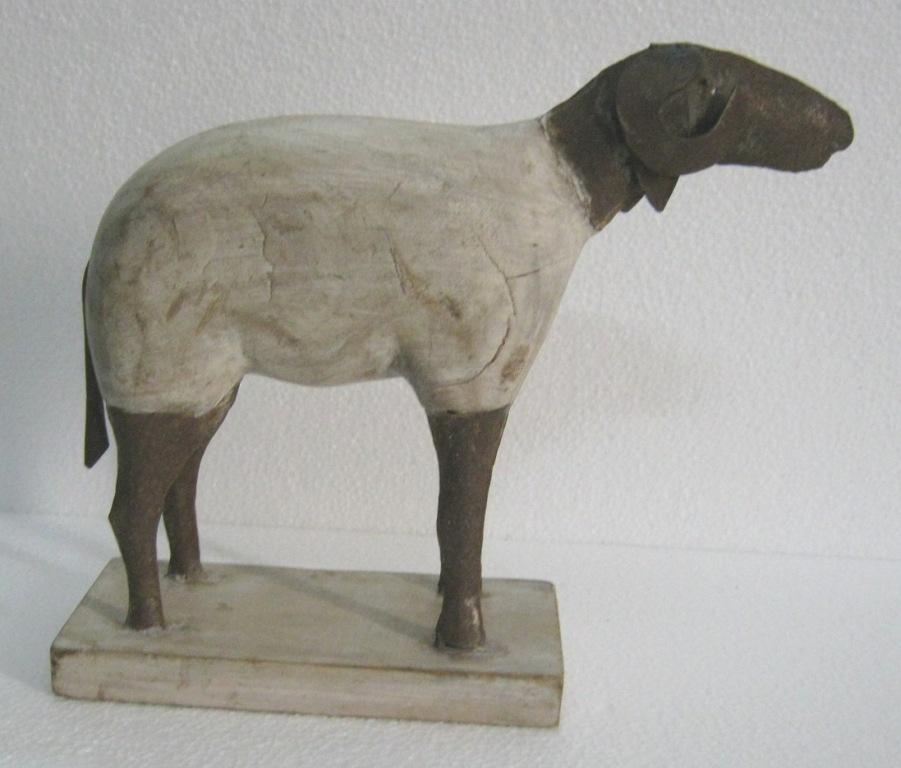 Iron and wood sheep on wooden base (1 of 6)
