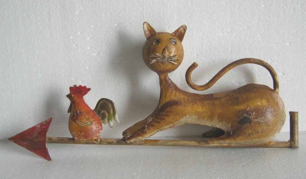 Iron cat and rooster weather vane (1 of 9)
