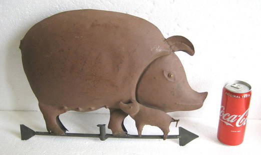 Iron pig with piglet weather vane: Iron pig with piglet weather vane . Size : 12.00 x 16.30 x 4.00 inch .