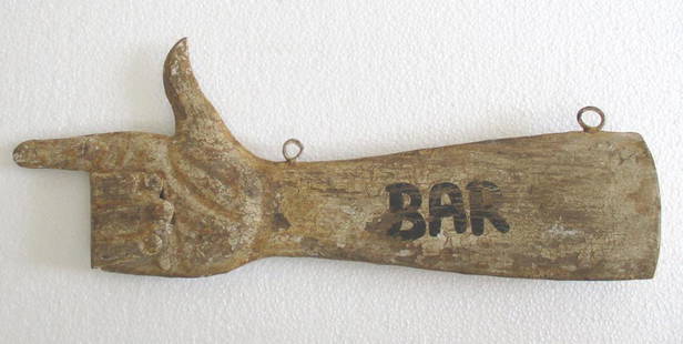 Iron hand direction " BAR " . Trade advertisement sign: Iron hand direction " BAR " . Trade advertisement sign . Size : 5.50 x 14.40 x 1.40 inch .