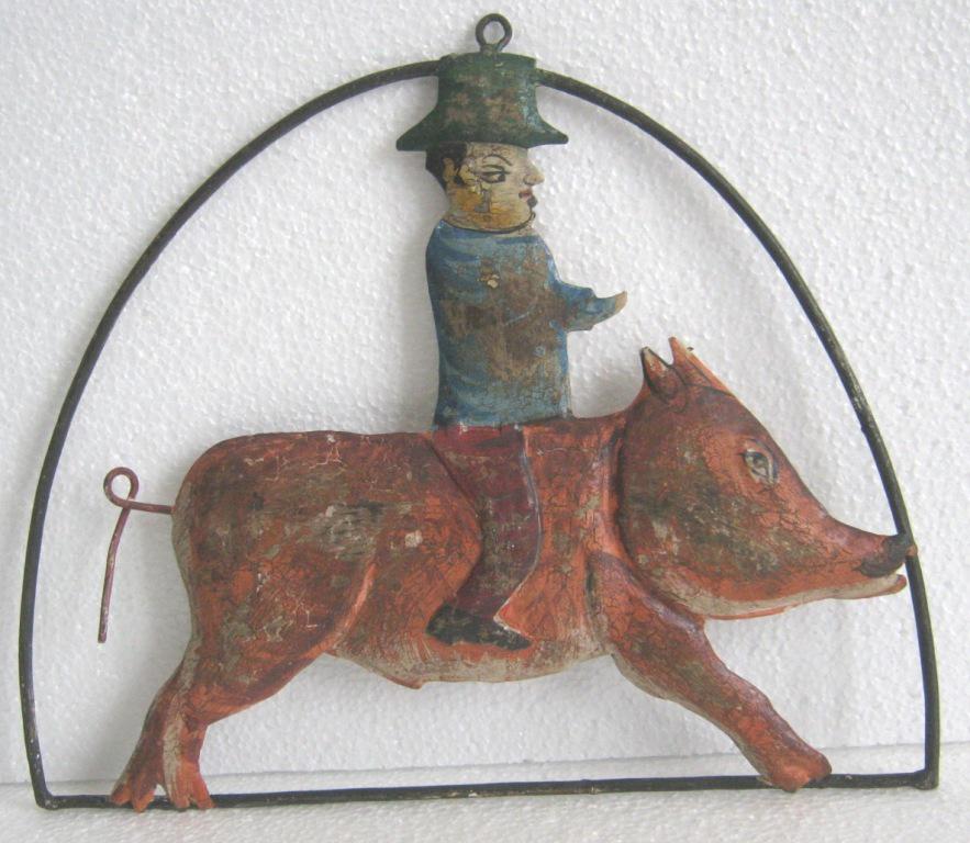 Iron pig  + man , butcher's trade / store display advertisement sign (1 of 7)