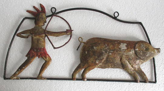 Iron hunting pig embosed sign , Hanging .