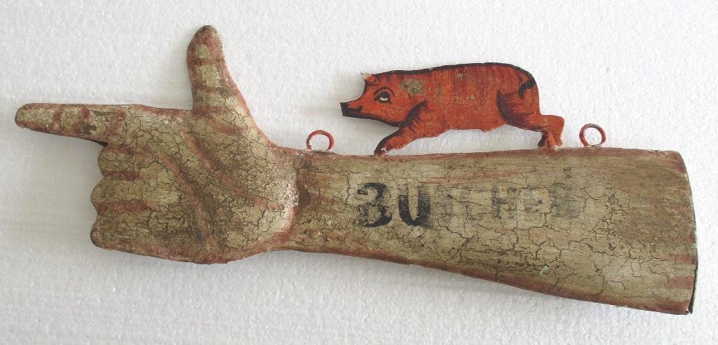 Iron butcher's trade hand direction sign  pig , advertisement (1 of 8)