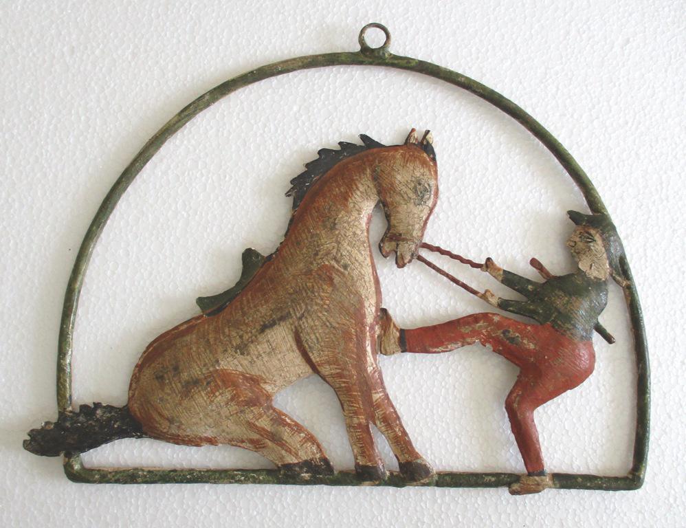 Iron horse with trainer trade , advertisement sign embossed (1 of 9)