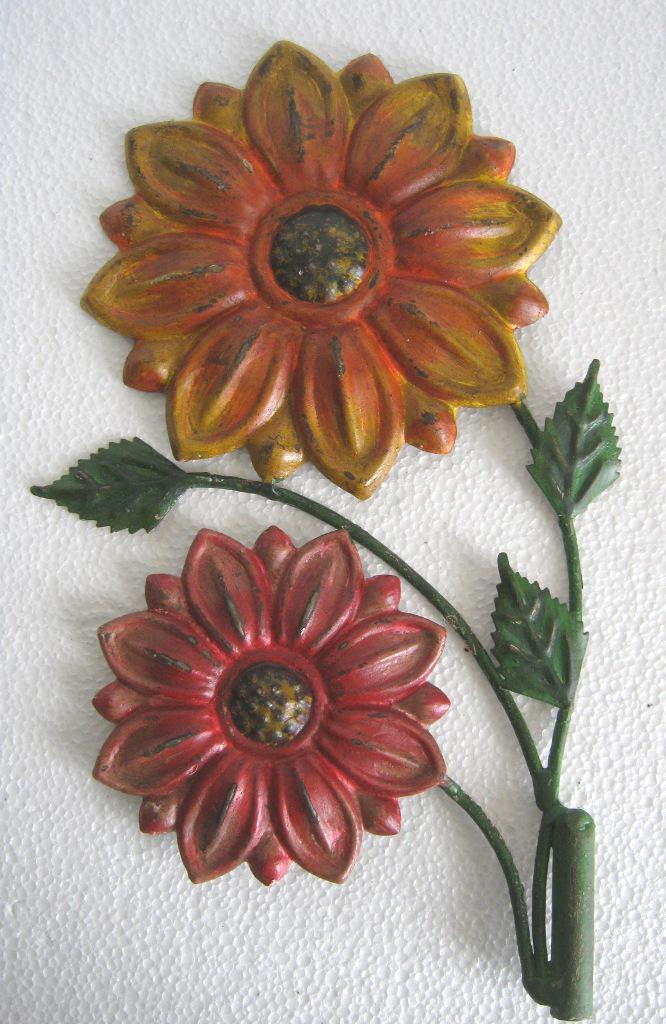 Iron twin flowers & leaves weather vane , embossed (1 of 8)