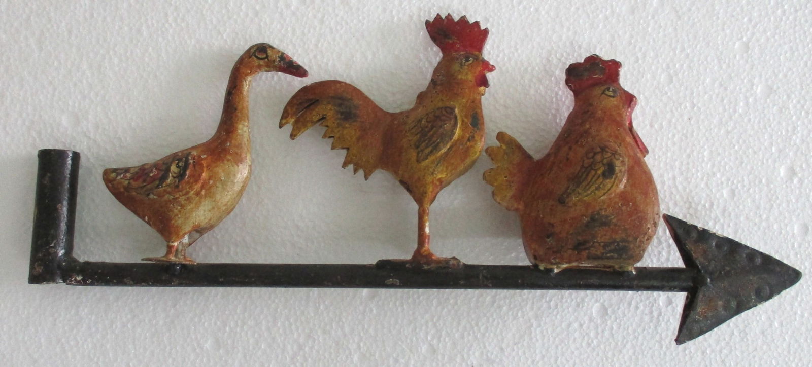 Iron hen , rooster and duck weather vane (1 of 9)