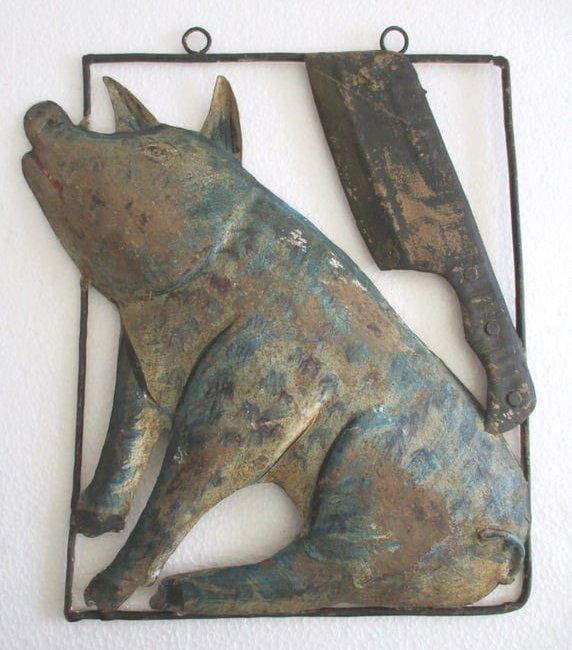 Iron pig butcher's trade advertisement sign embossed framed (1 of 8)