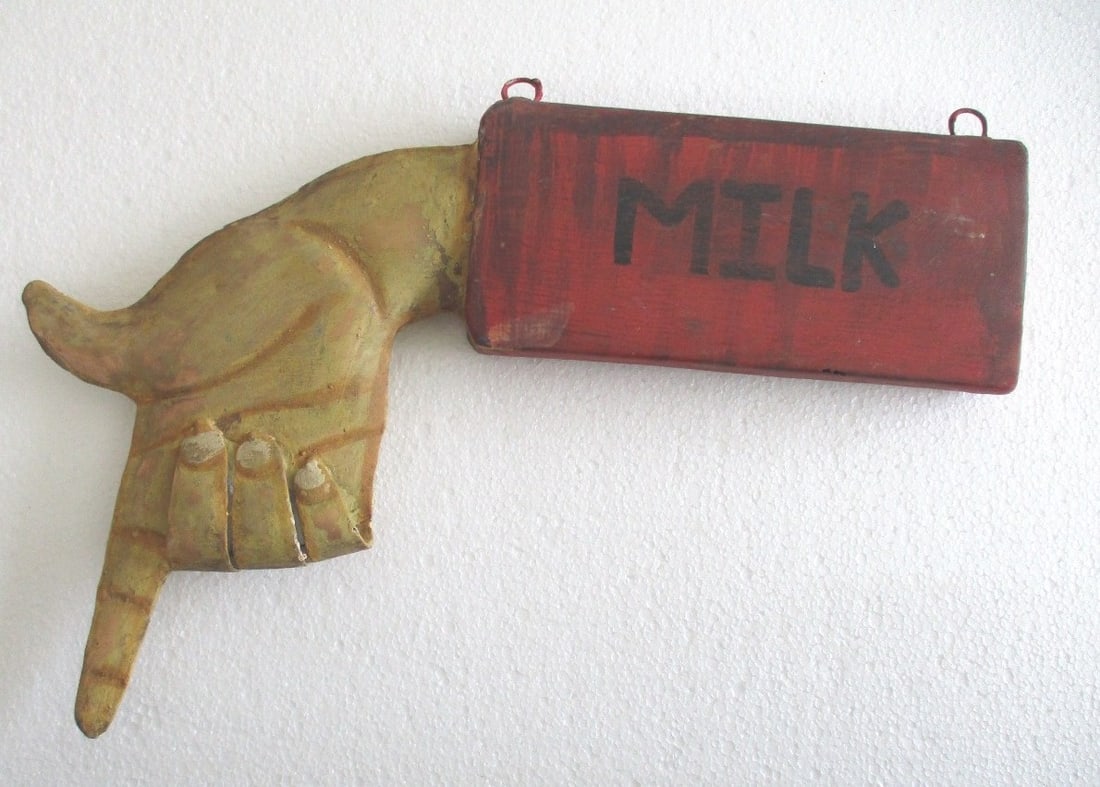 Hand direction milk advertisement trade sign (1 of 8)