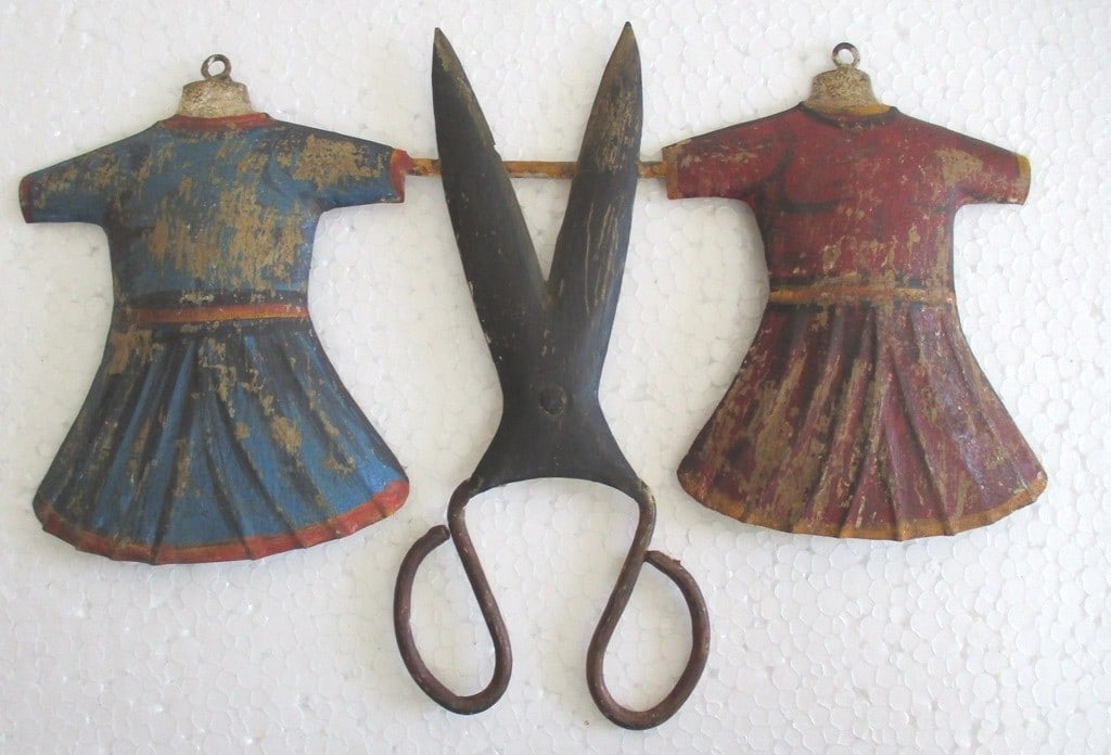 Tailor's trade advertisement store display sign , dress + scissors (1 of 7)