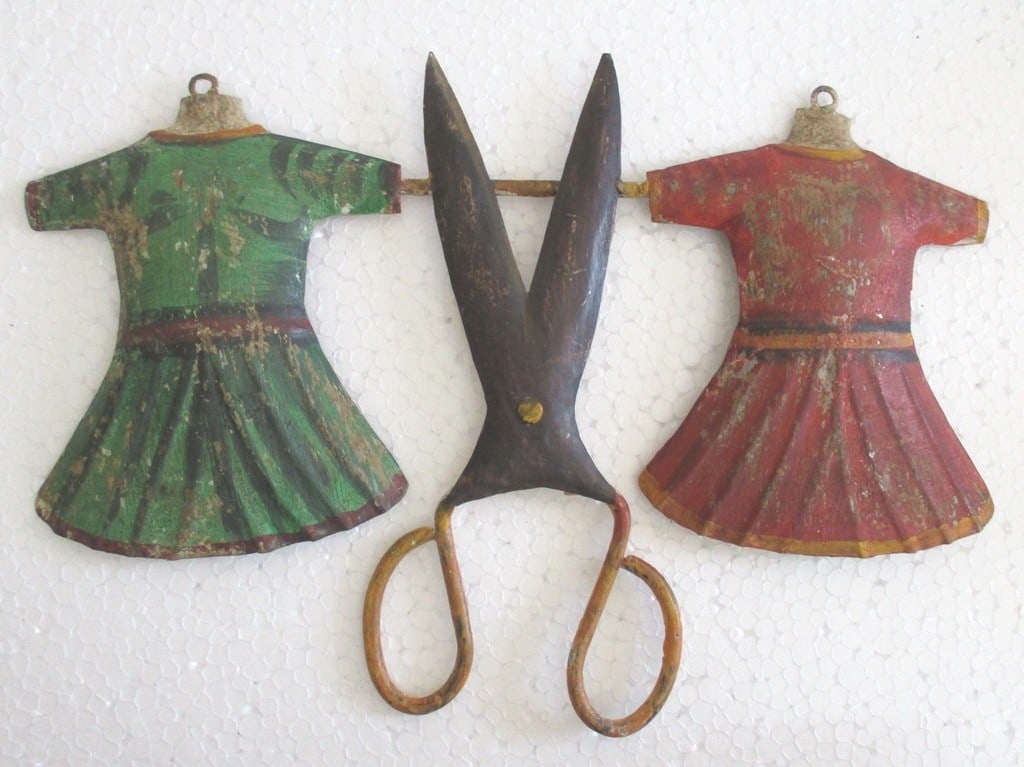 Tailor's trade advertisement store display sign , dress + scissors (1 of 7)