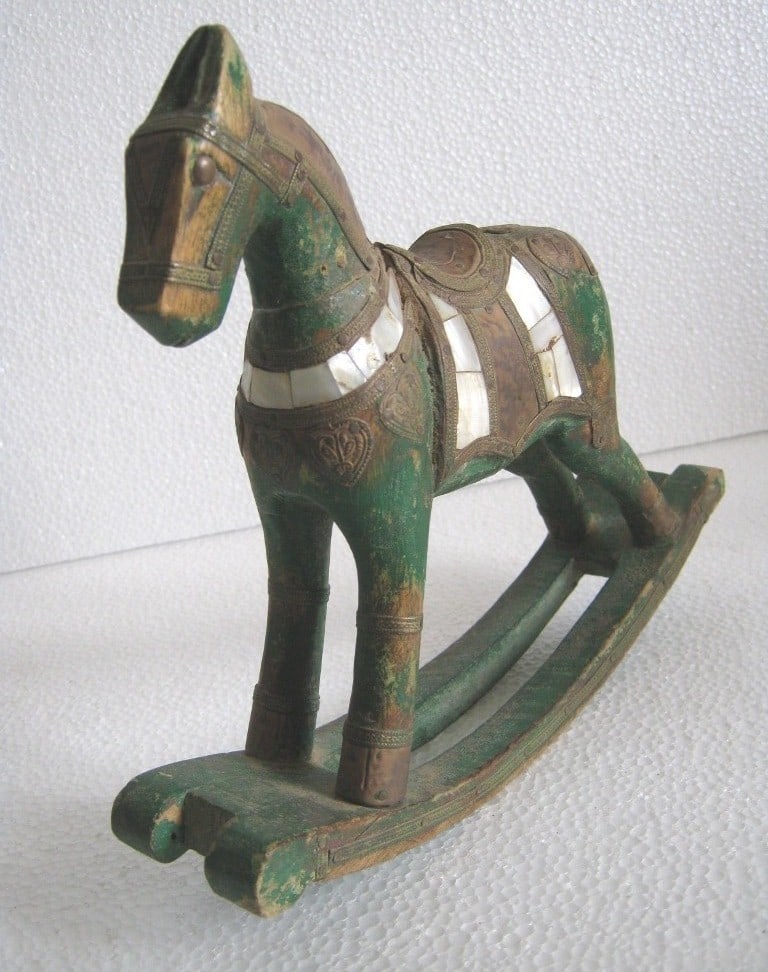 Wooden rocking horse , Copper & brass decoration (1 of 8)