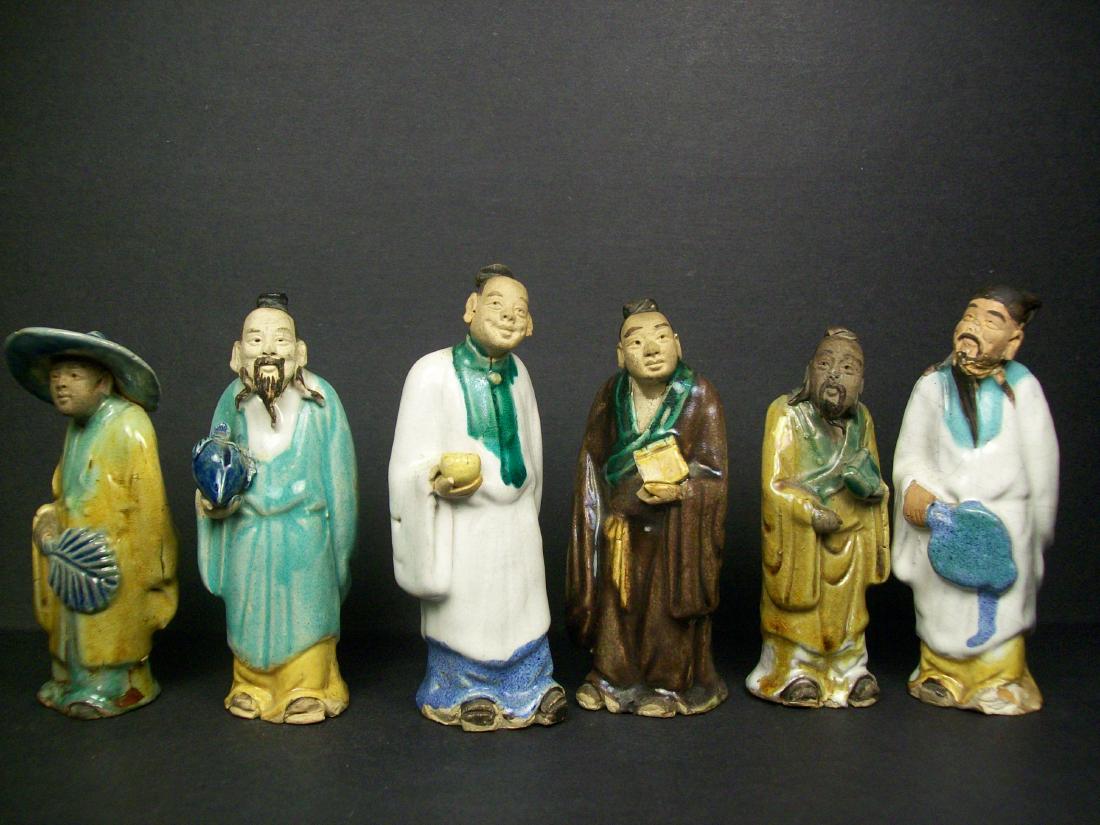 6 Shiwan Glazed Pottery Figures Qing Dynasty (1 of 10)
