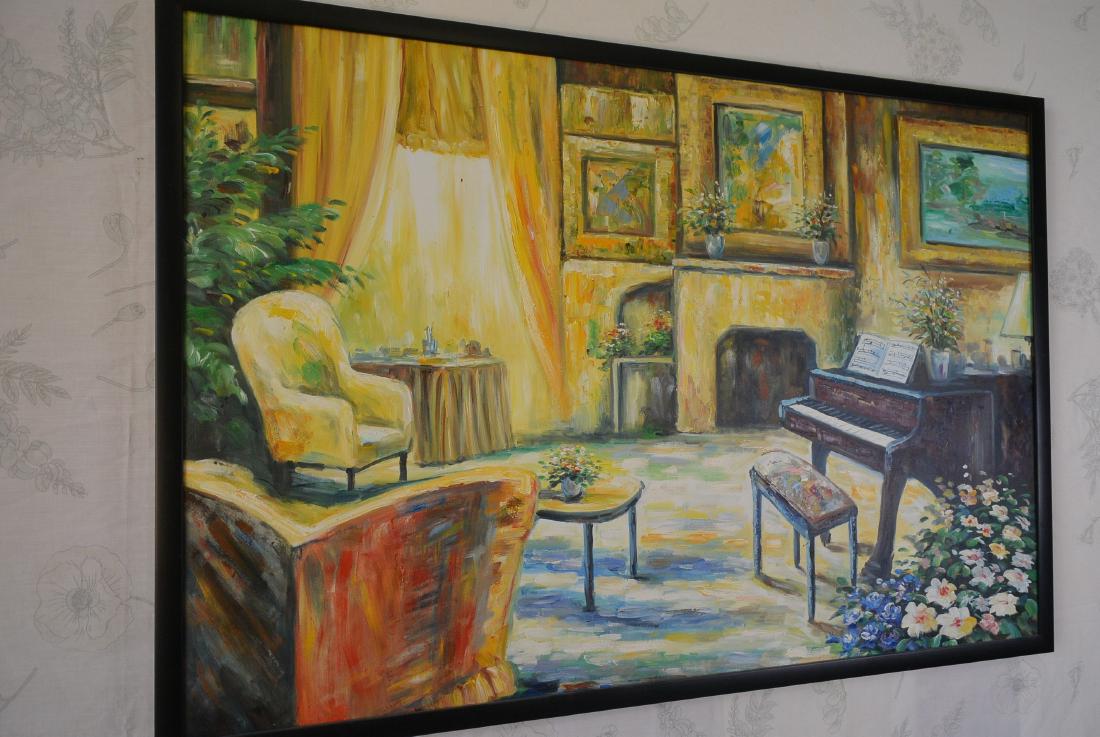 Signed oil painting - "flowers - painting art and: Signed oil painting - "flowers - painting art and music" painting, oil painting on canvas with signature on the bottom right of the painting. Source: north American antique dealer. Oil painting screen