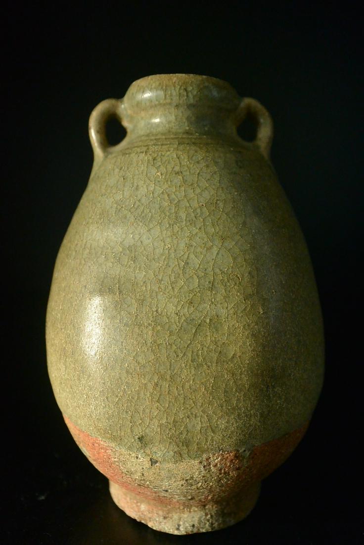 Small Celadon Vase Longquan Ming dynasty: Celadon Vase - Chinese Celadon Stoneware Ceramics, H:12.5cm , probably produced in the region of Longquan (Zhejiang province), Ming dynasty, 1368-1644