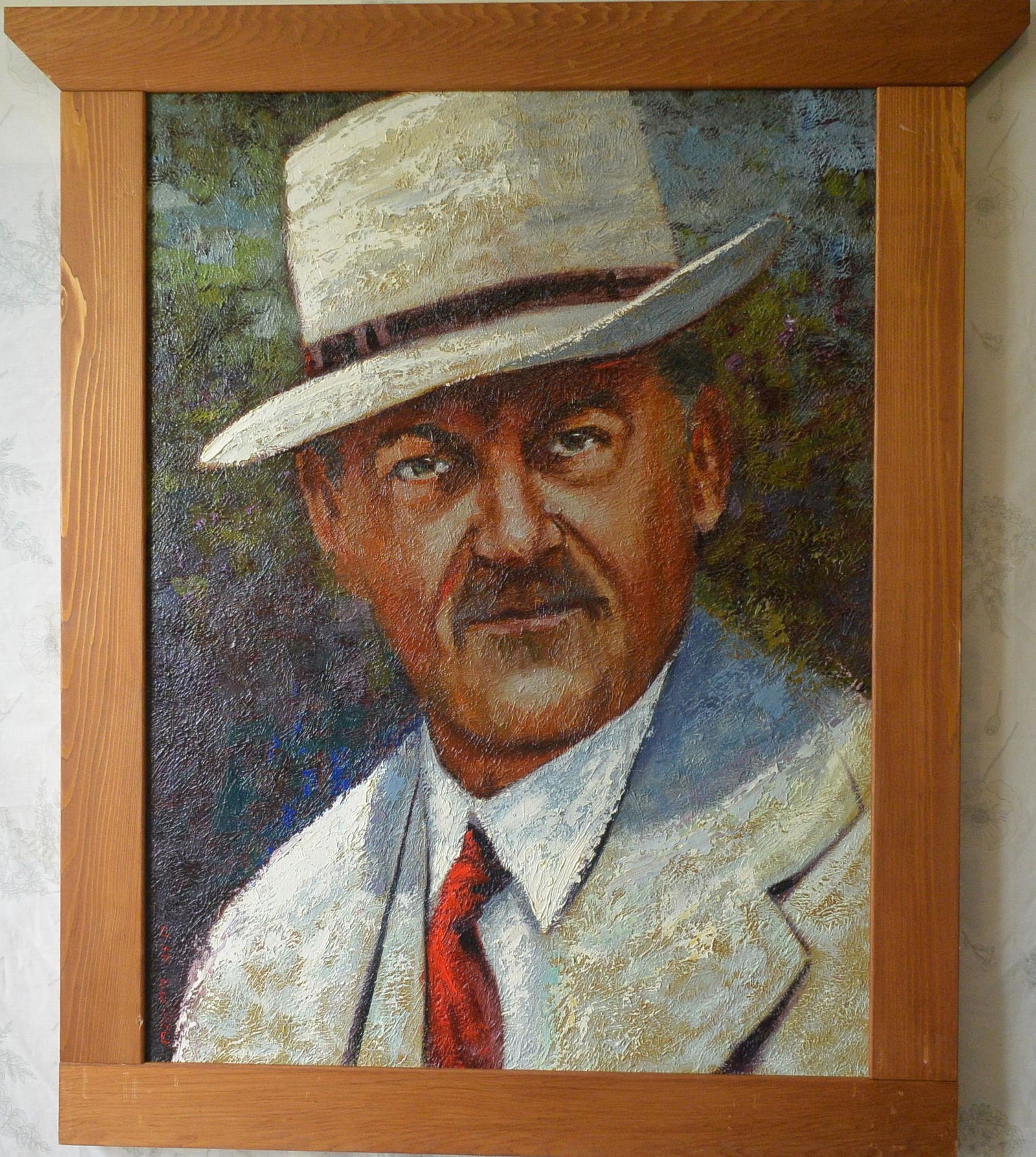 Signature oil painting - a portrait of a north American: Signature oil painting - a portrait of a north American celebrity, an oil painting painted on canvas with a signature at the bottom left. Source: north American antique dealer. Lot size: frame size: 9